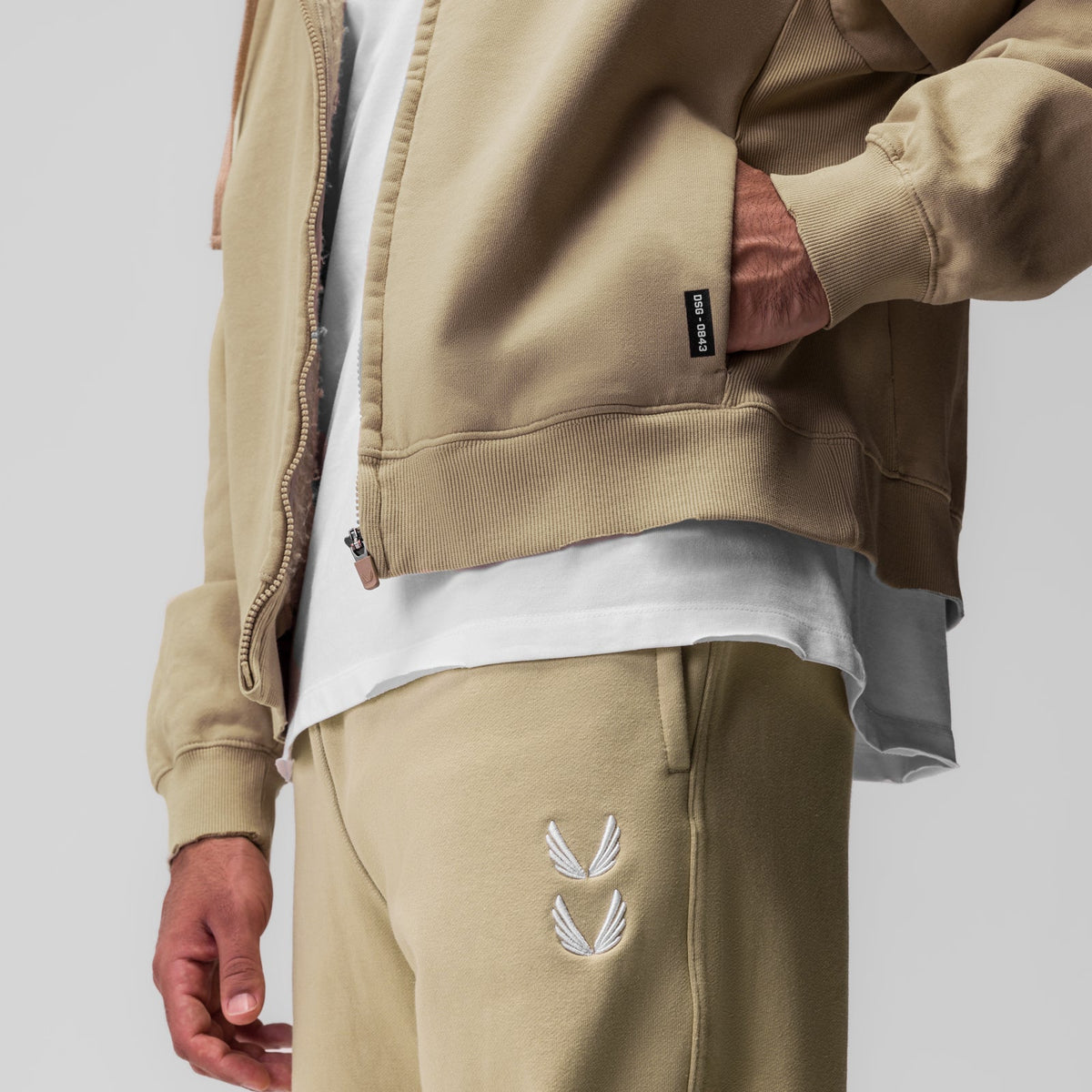 0843. Tech Essential™ Distressed Full Zip Hoodie - Khaki | ASRV
