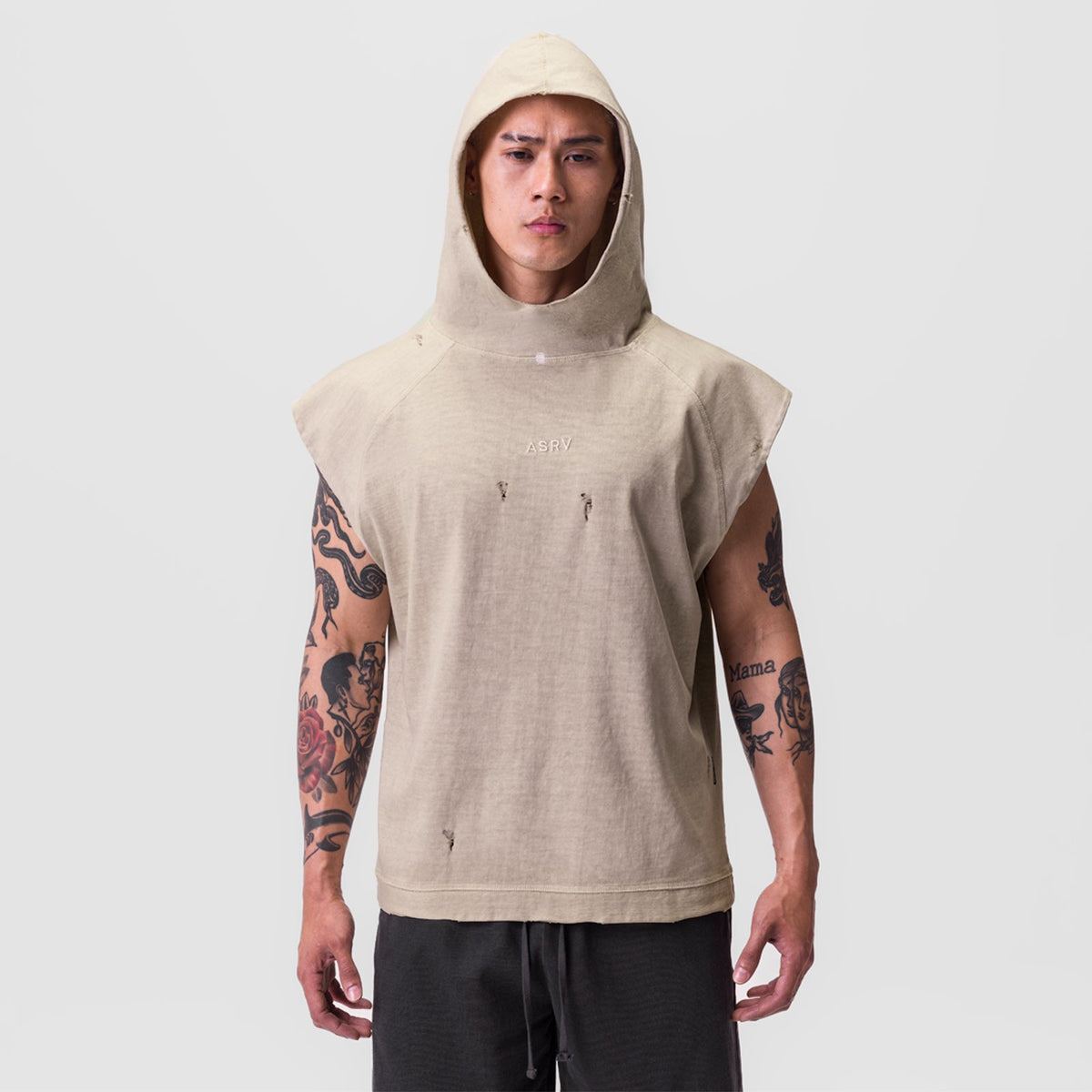 0799. Tech Essential™ Cutoff Hoodie - Faded Beige | ASRV