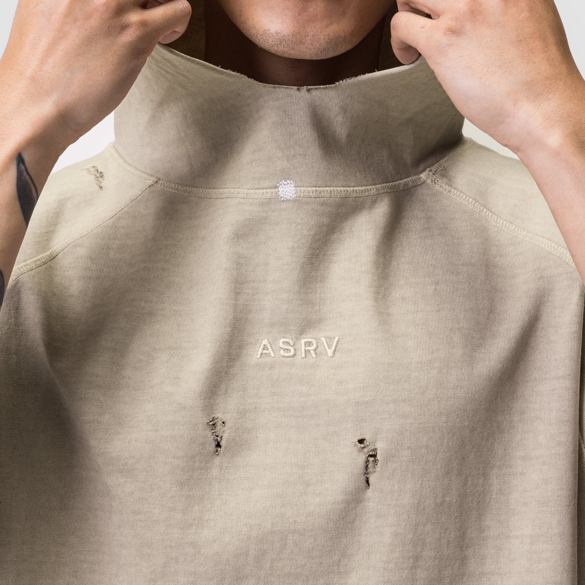 0799. Tech Essential™ Cutoff Hoodie - Faded Beige | ASRV