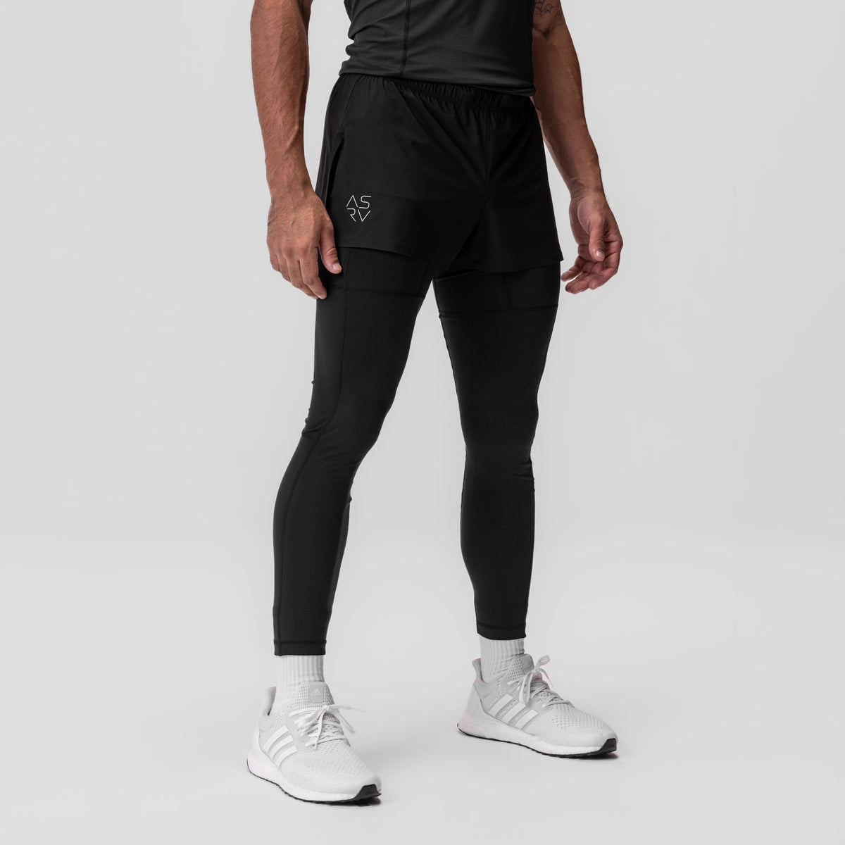 0911. Tetra-Lite® 2-in-1 High Split Legging Short - Black "Cyber"/Blac | ASRV