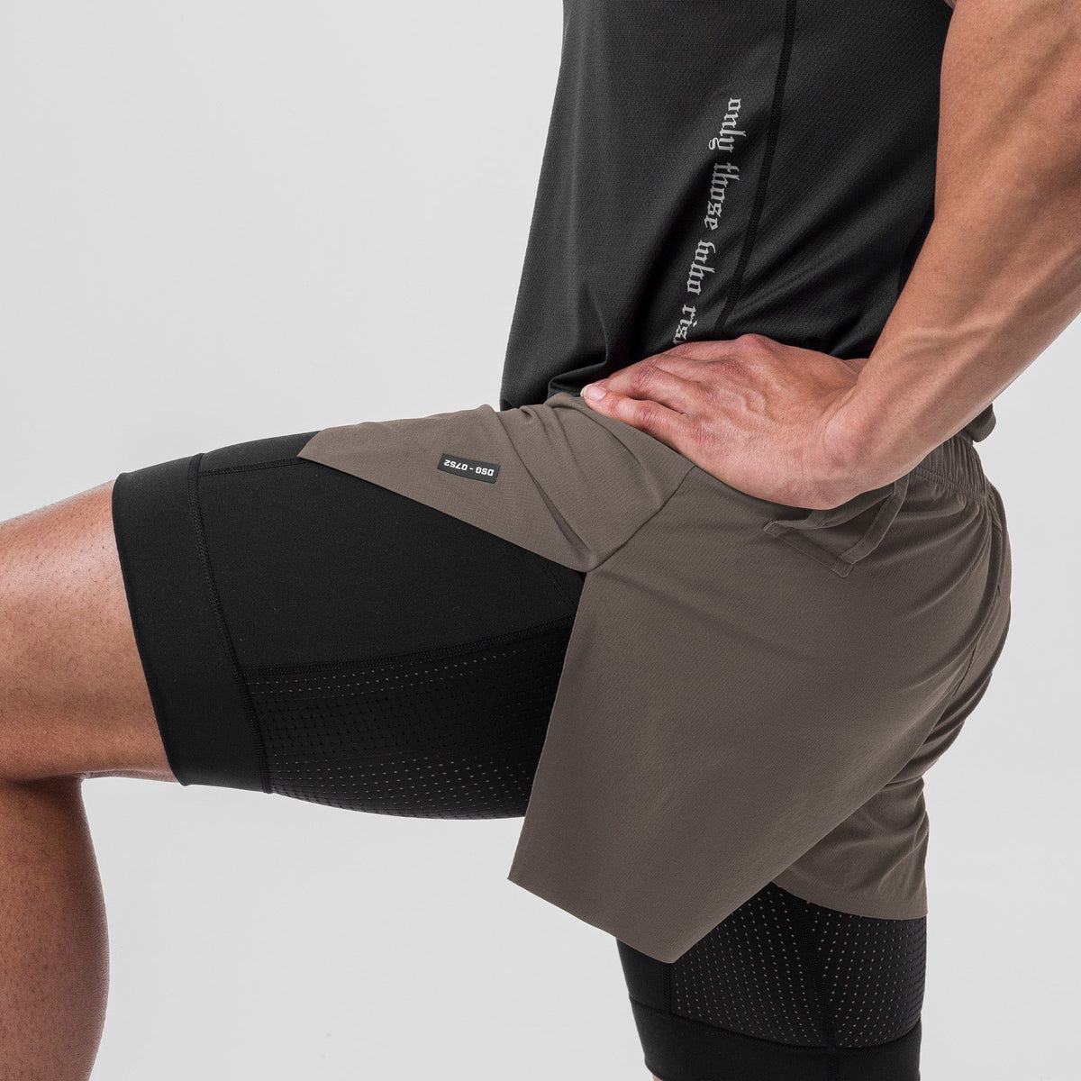 0752. Ripstop 3" High Split Liner Short - Deep Taupe/Black | ASRV