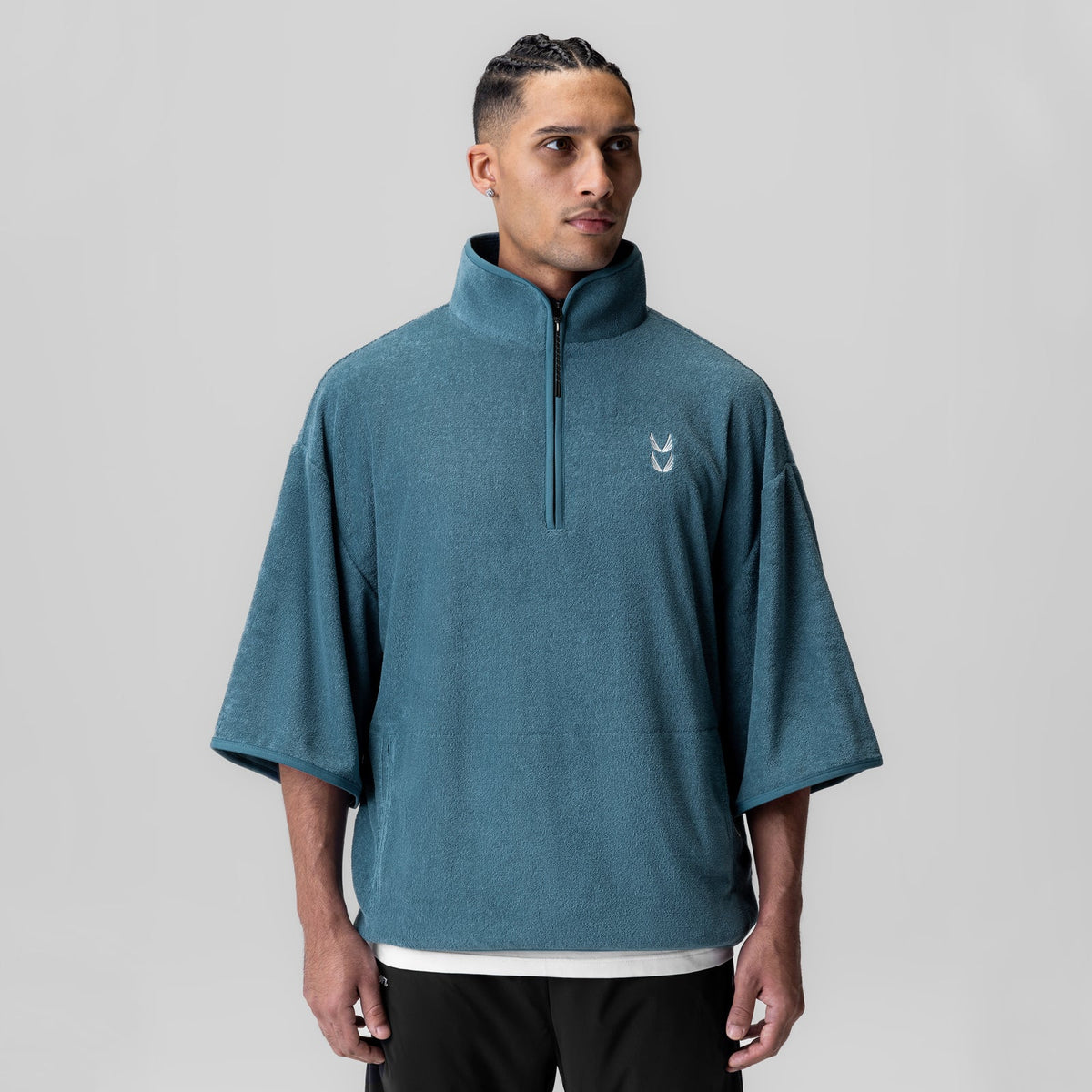 1057. Towel Terry Quarter Zip Oversized Tee - Storm | ASRV