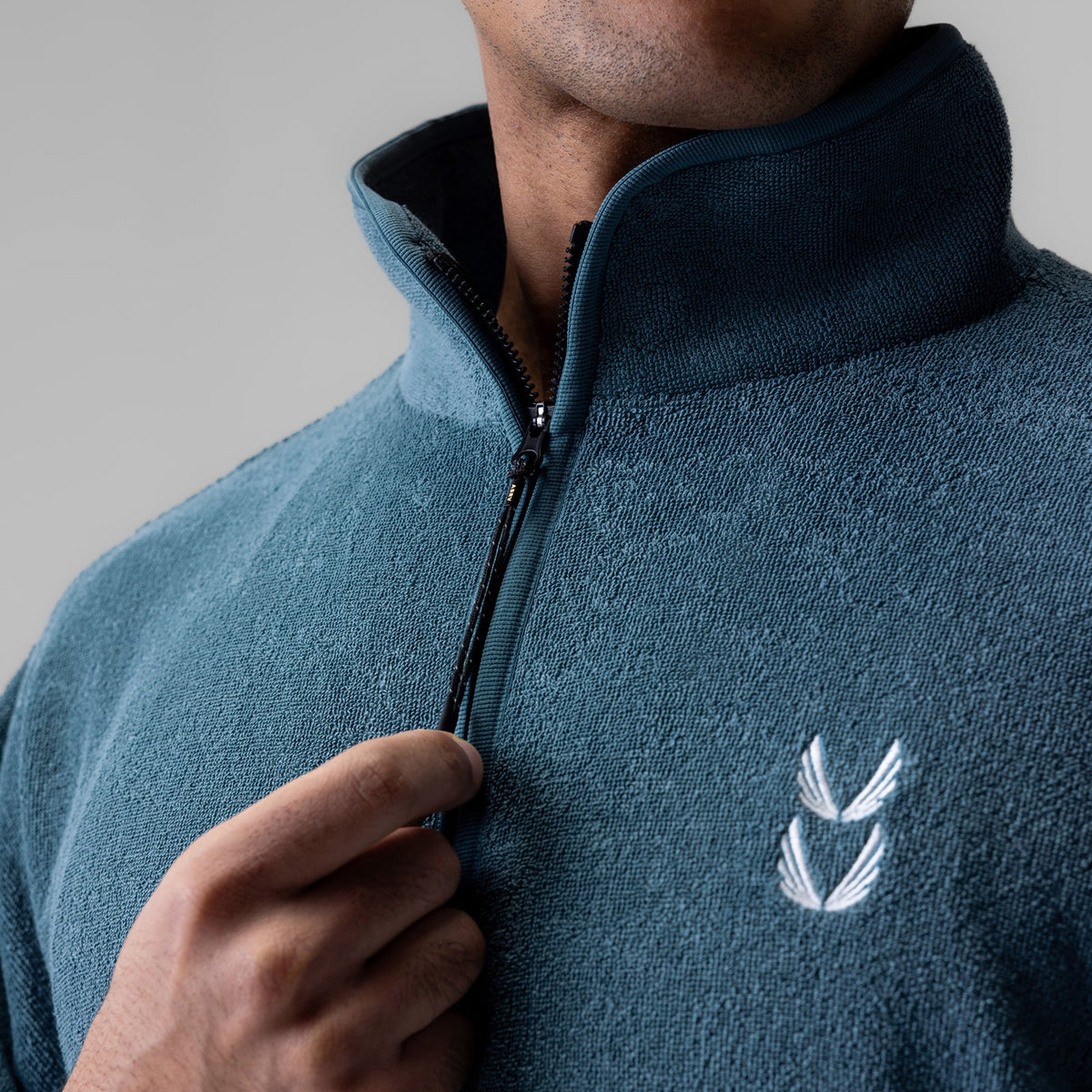 1057. Towel Terry Quarter Zip Oversized Tee - Storm | ASRV