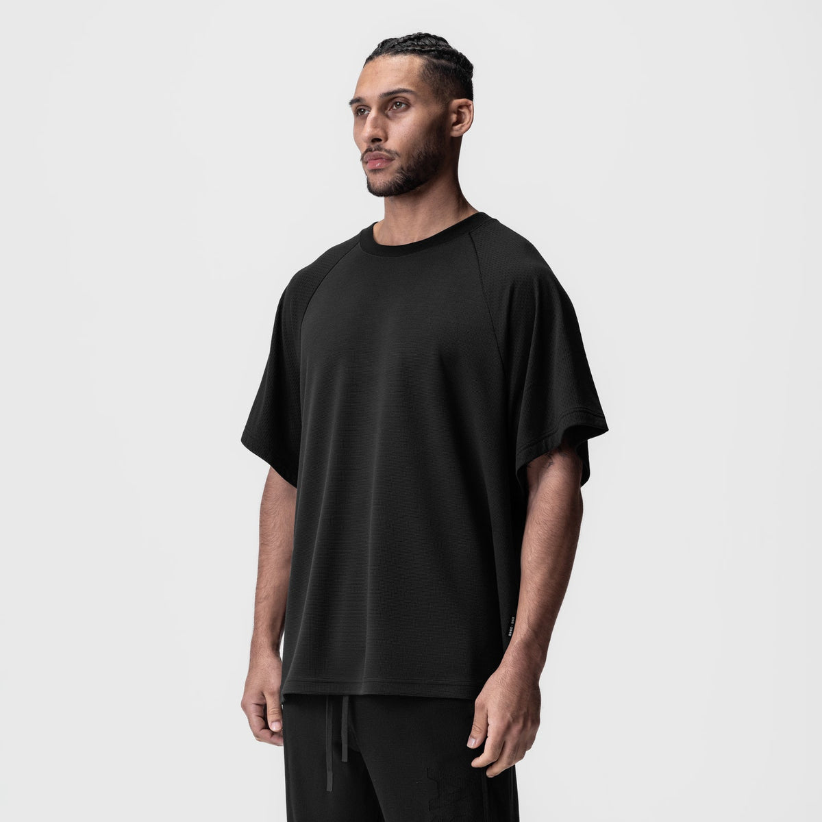 0946. Waffle Knit Oversized Tee - Black/Black | ASRV