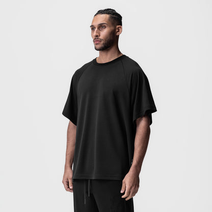 0946. Waffle Knit Oversized Tee - Black/Black | ASRV