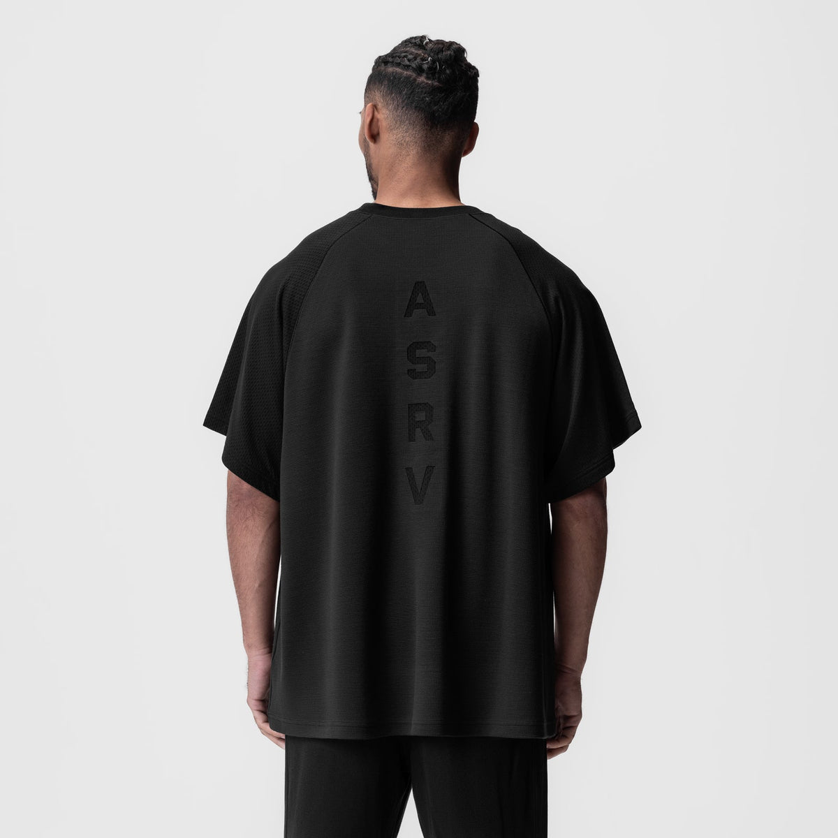 0946. Waffle Knit Oversized Tee - Black/Black | ASRV