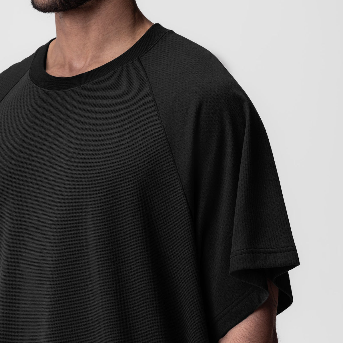 0946. Waffle Knit Oversized Tee - Black/Black | ASRV