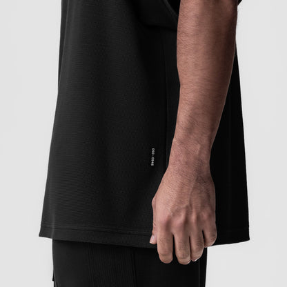0946. Waffle Knit Oversized Tee - Black/Black | ASRV