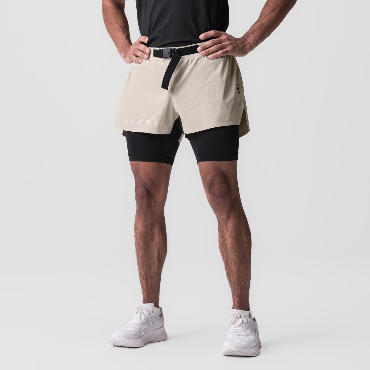 0786. Ripstop 3" Belt Pack Short - Beige/Black | ASRV