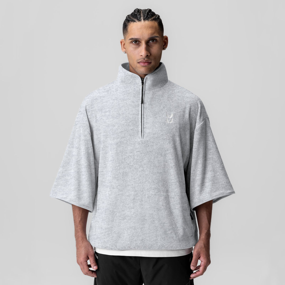 1057. Towel Terry Quarter Zip Oversized Tee - Heather Grey | ASRV