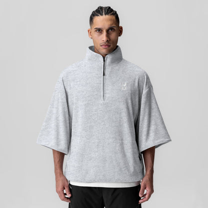 1057. Towel Terry Quarter Zip Oversized Tee - Heather Grey | ASRV