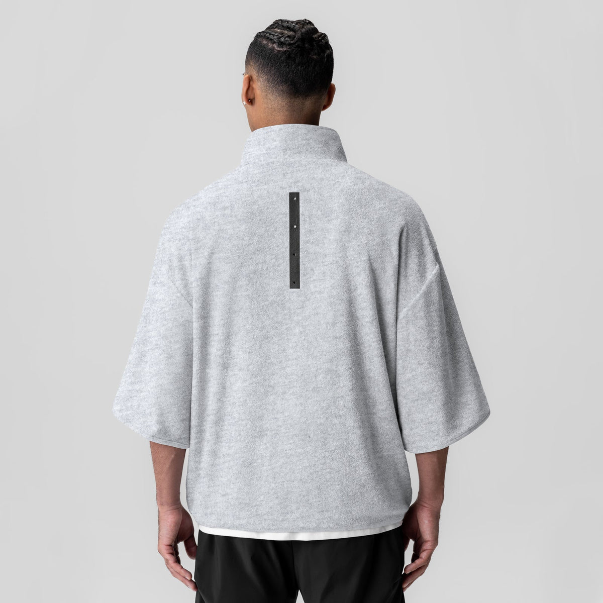 1057. Towel Terry Quarter Zip Oversized Tee - Heather Grey | ASRV