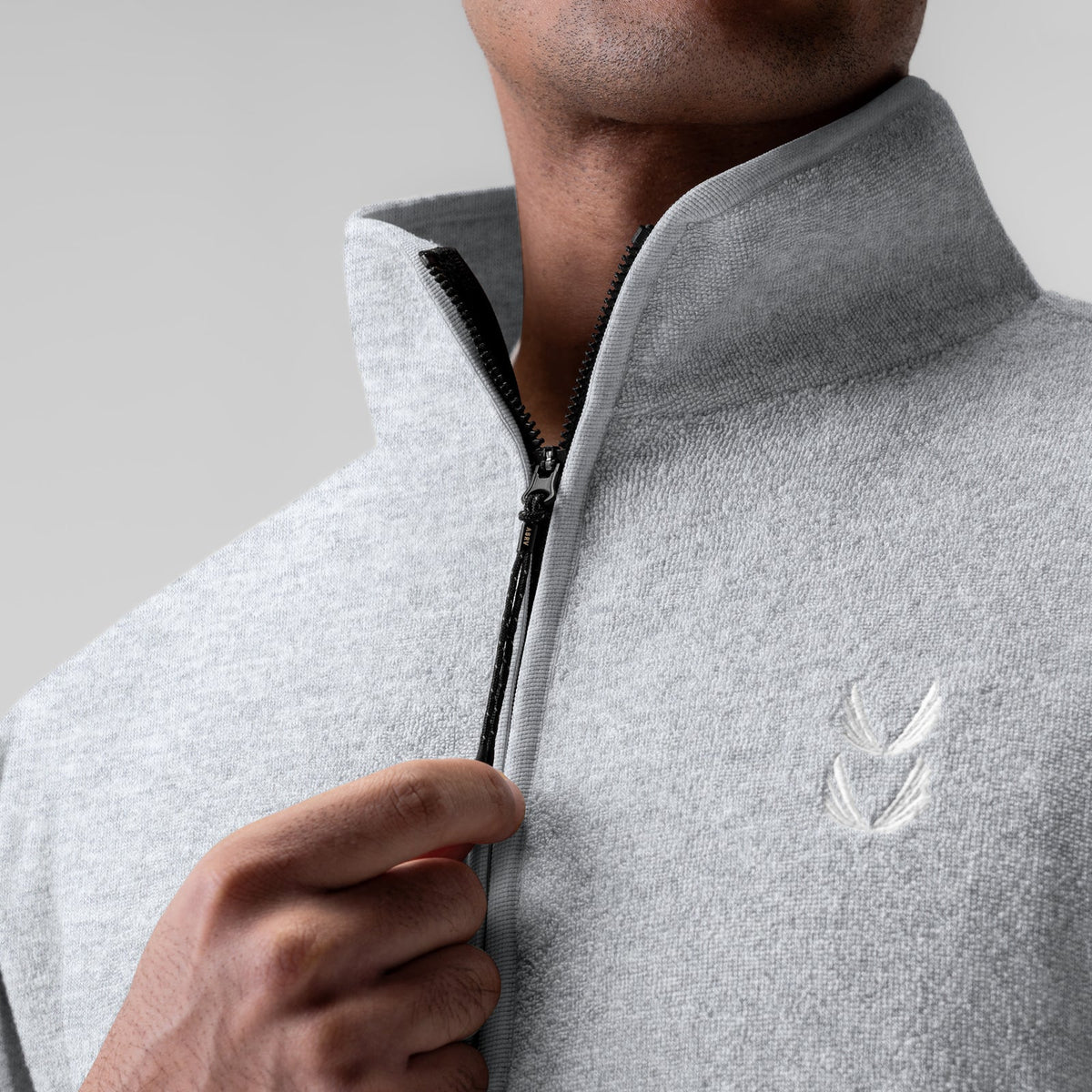 1057. Towel Terry Quarter Zip Oversized Tee - Heather Grey | ASRV