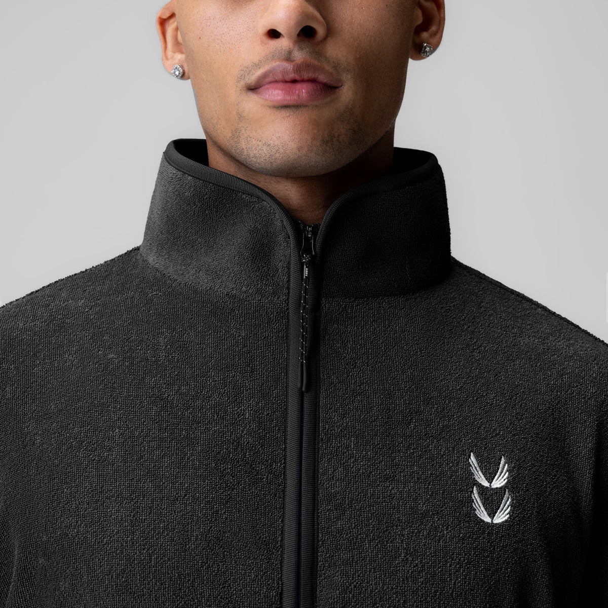 1057. Towel Terry Quarter Zip Oversized Tee - Black | ASRV
