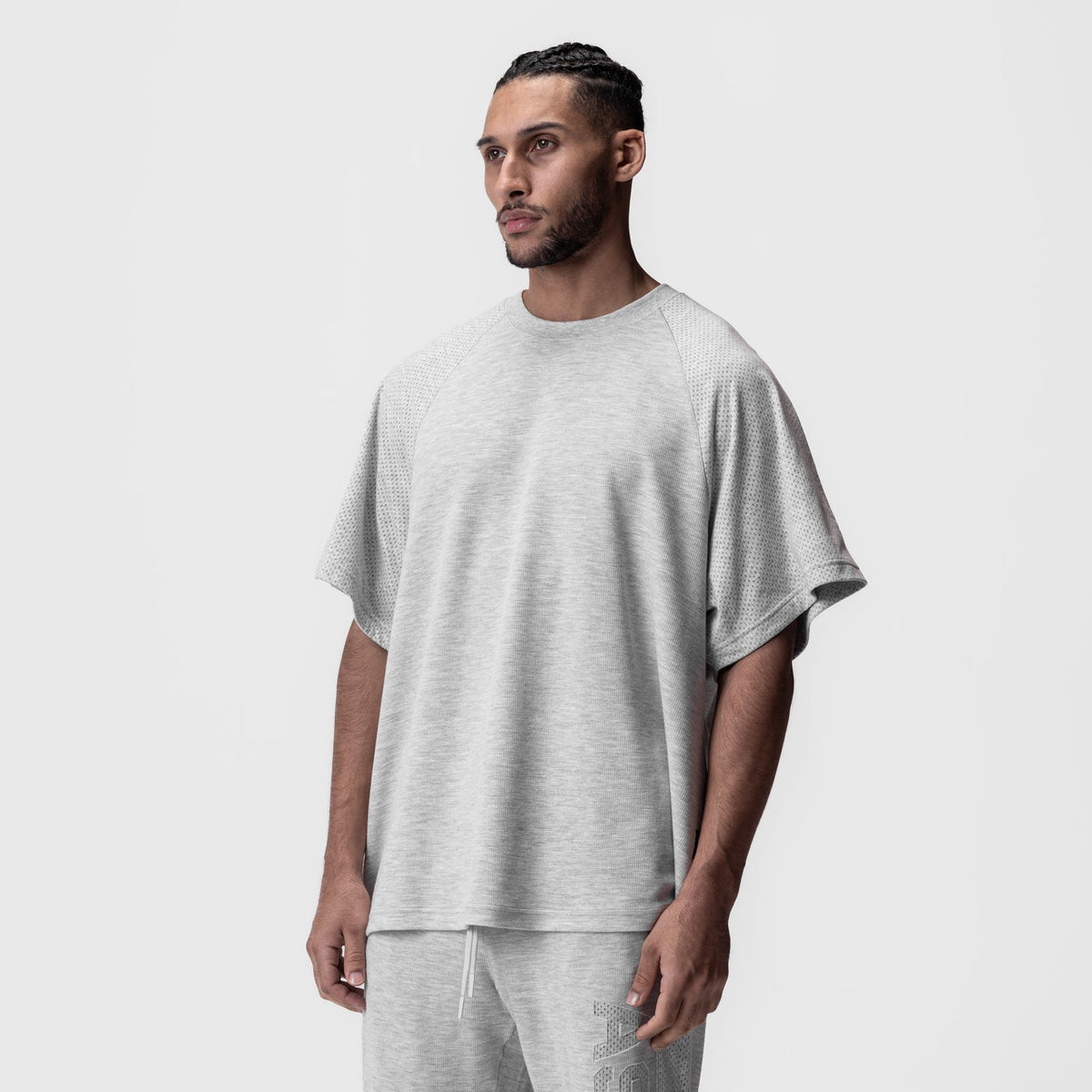 0946. Waffle Knit Oversized Tee - Heather Grey | ASRV