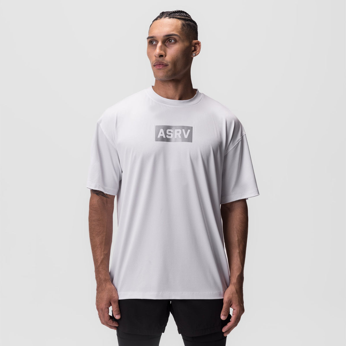 0822. AeroSilver® Oversized Tee - White "Box Logo" | ASRV