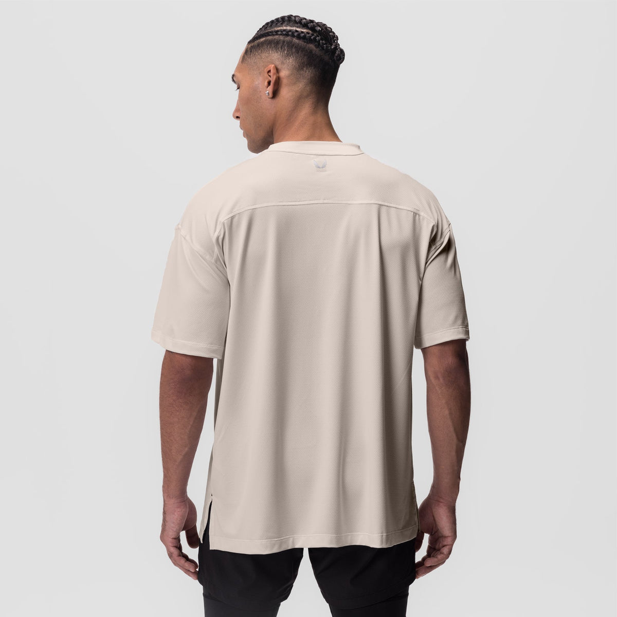 0822. AeroSilver® Oversized Tee - Beige "Box Logo" | ASRV