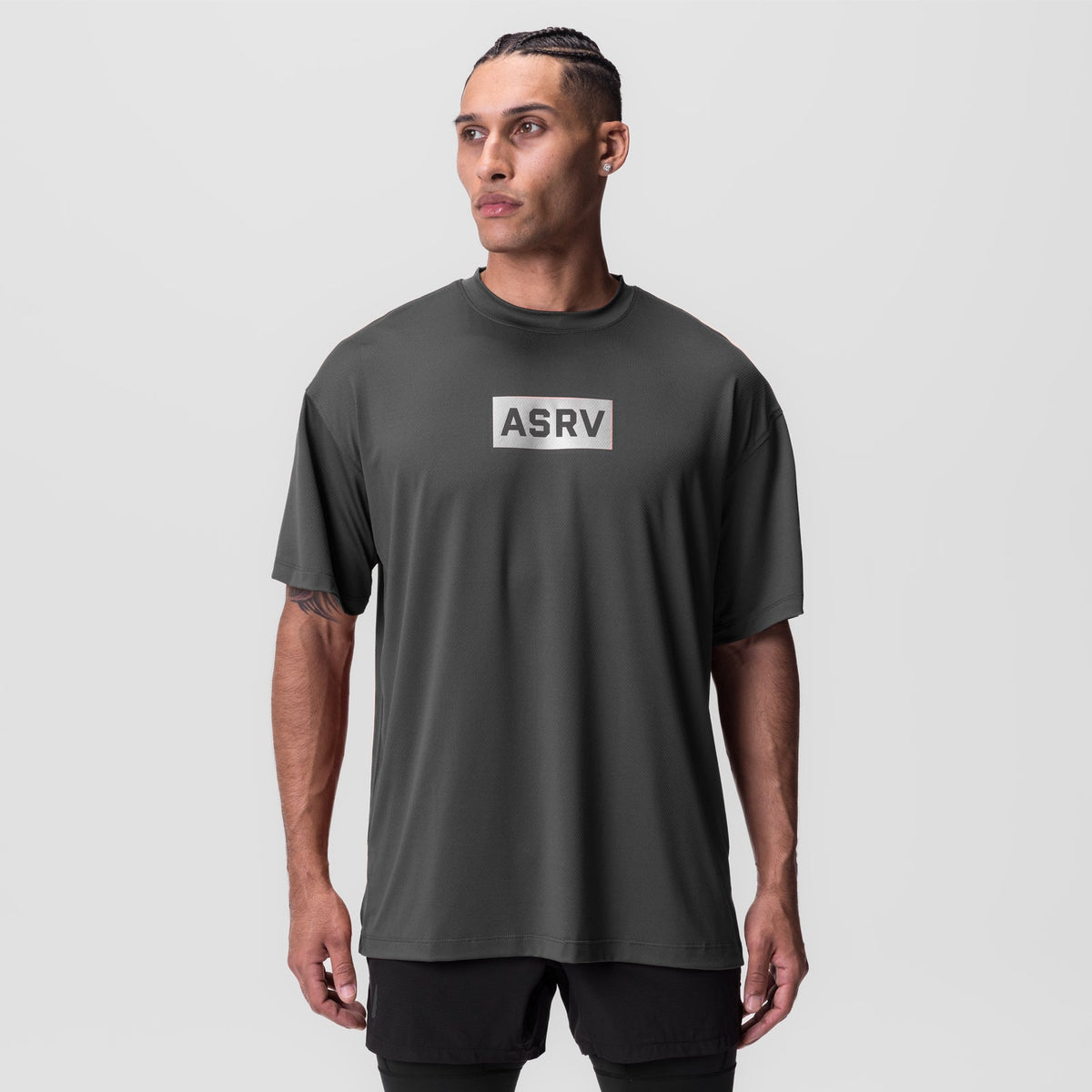 0822. AeroSilver® Oversized Tee - Space Grey "Box Logo" | ASRV