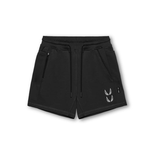 0867. Tech-Terry™ Sidelock Sweat Short - Black "Stacked Wings" | ASRV
