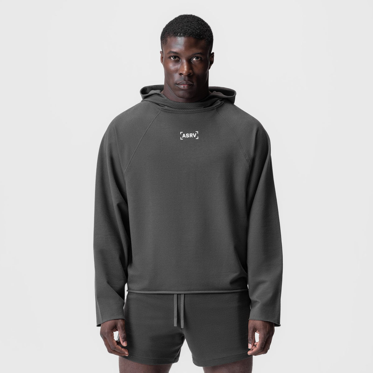 0958. Micro-Terry Raw Hem Hoodie - Space Grey | ASRV