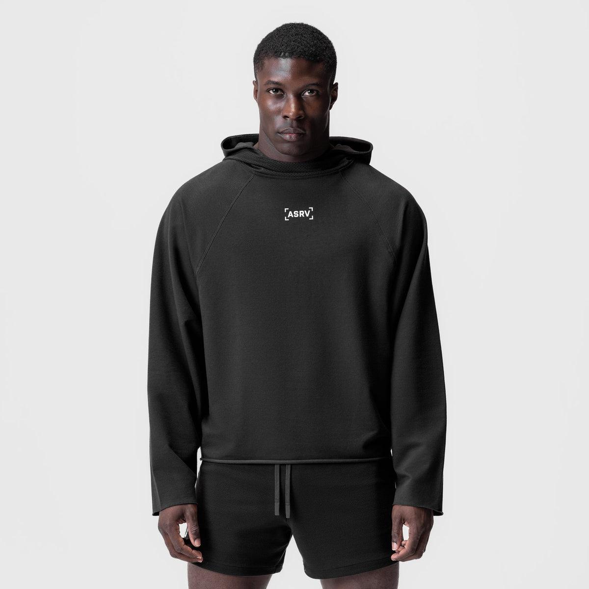 0958. Micro-Terry Raw Hem Hoodie - Black | ASRV