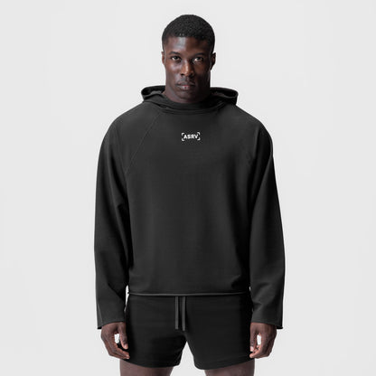 0958. Micro-Terry Raw Hem Hoodie - Black | ASRV