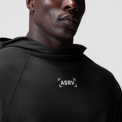 0958. Micro-Terry Raw Hem Hoodie - Black | ASRV