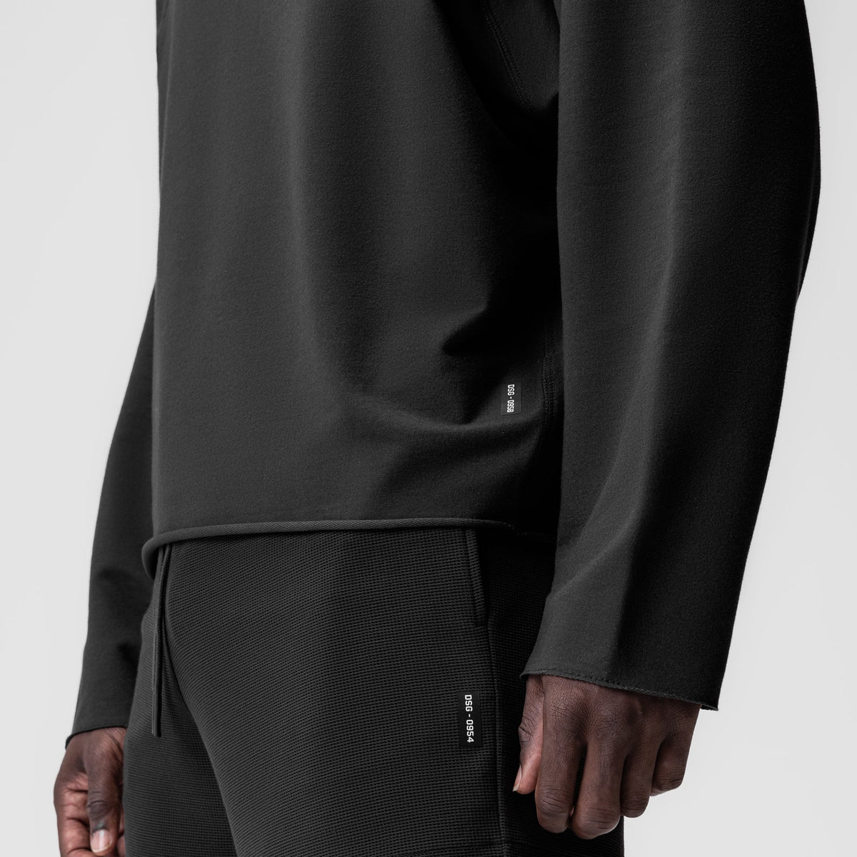 0958. Micro-Terry Raw Hem Hoodie - Black | ASRV
