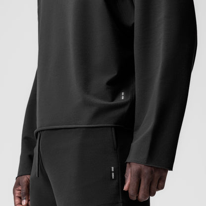 0958. Micro-Terry Raw Hem Hoodie - Black | ASRV